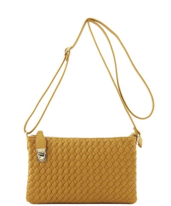 Fashion Faux Woven Leather Messenger Bag with Buckle WU112 MUSTARD